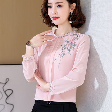 Embroidered Chiffon Shirt Lady Temperament Fashion
